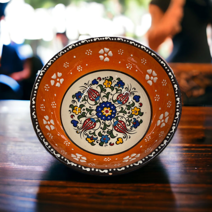 Handmade Ceramic Bowl Mexican Orange&White 15cm-2