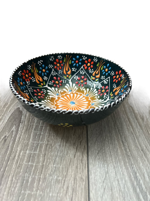 Handmade Ceramic Bowl Mexican Teal Blue and Orange 15cm-0