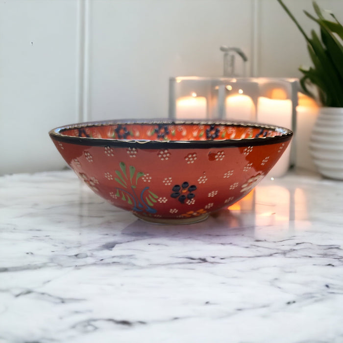 Handmade Ceramic Bowl Mexican Orange to Red 21cm-2