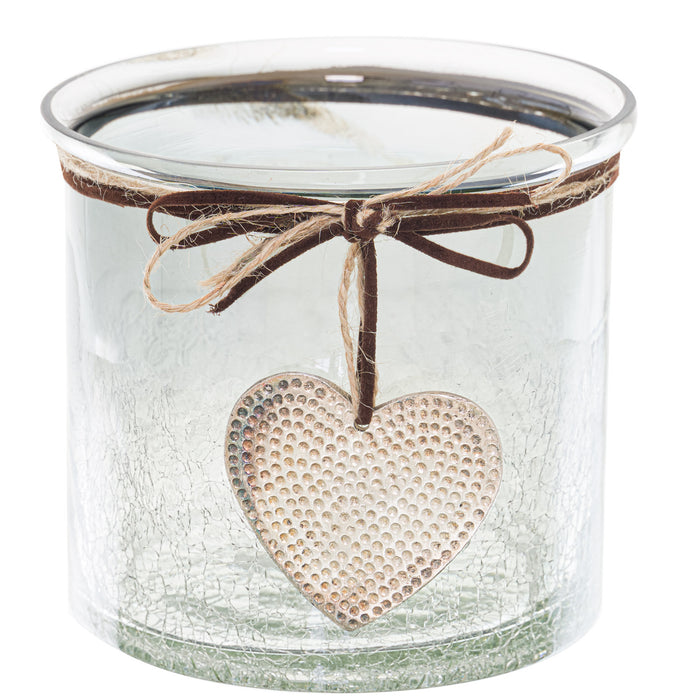 Smoked Midnight Crackled Heart Candle Holder