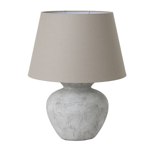 Darcy Antique White Round Table Lamp With Linen Shade