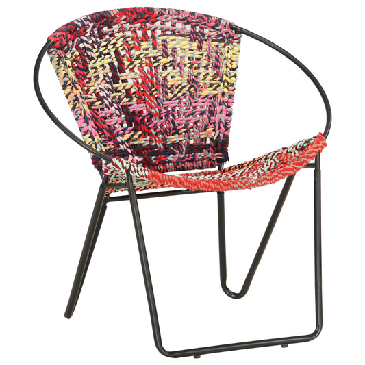 vidaXL Circle Chair Multicolours Chindi Fabric - Ergonomic Design, Handwoven Cotton Upholstery, Sturdy Steel Frame