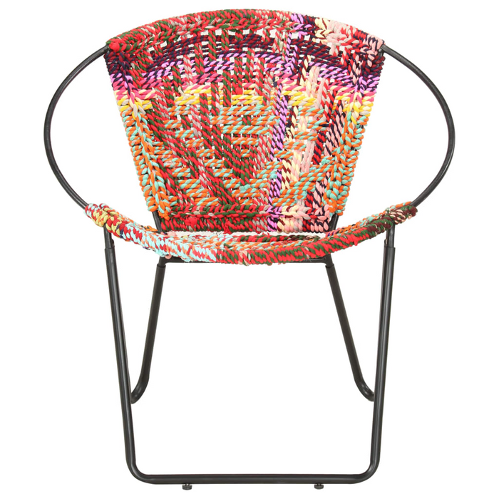 vidaXL Circle Chair Multicolours Chindi Fabric - Ergonomic Design, Handwoven Cotton Upholstery, Sturdy Steel Frame