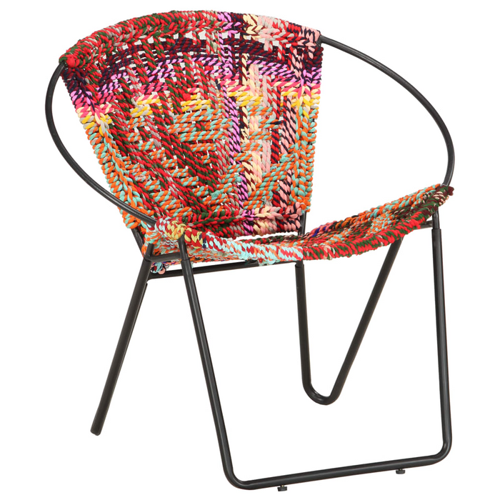 vidaXL Circle Chair Multicolours Chindi Fabric - Ergonomic Design, Handwoven Cotton Upholstery, Sturdy Steel Frame