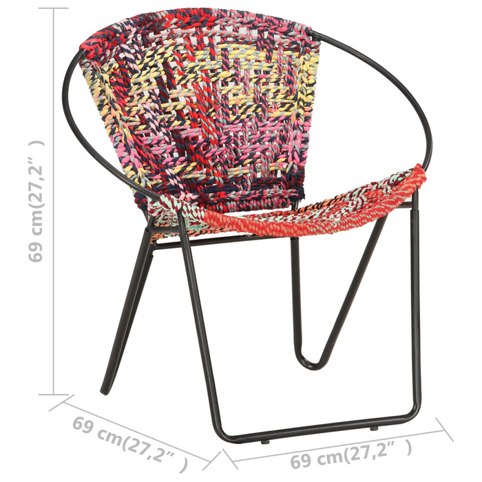 vidaXL Circle Chair Multicolours Chindi Fabric - Ergonomic Design, Handwoven Cotton Upholstery, Sturdy Steel Frame