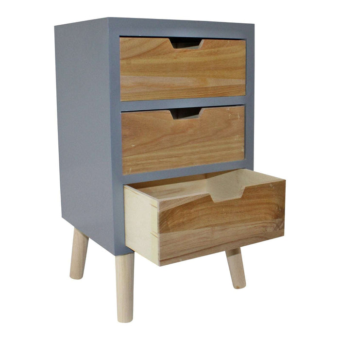 3 Drawer Chest In Grey Finish With Natural Drawers With Removable Legs - Kozeenest