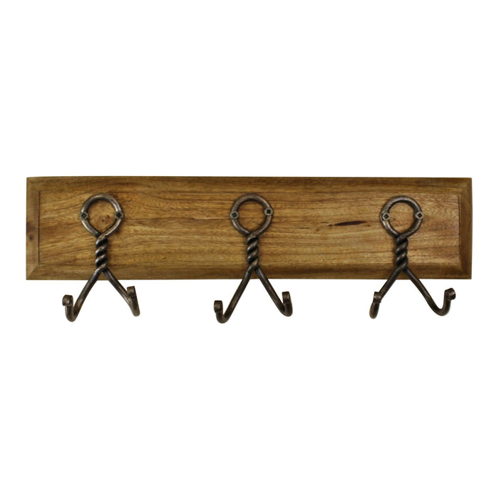 3 Piece Double Metal Hooks On Wooden Base - Kozeenest