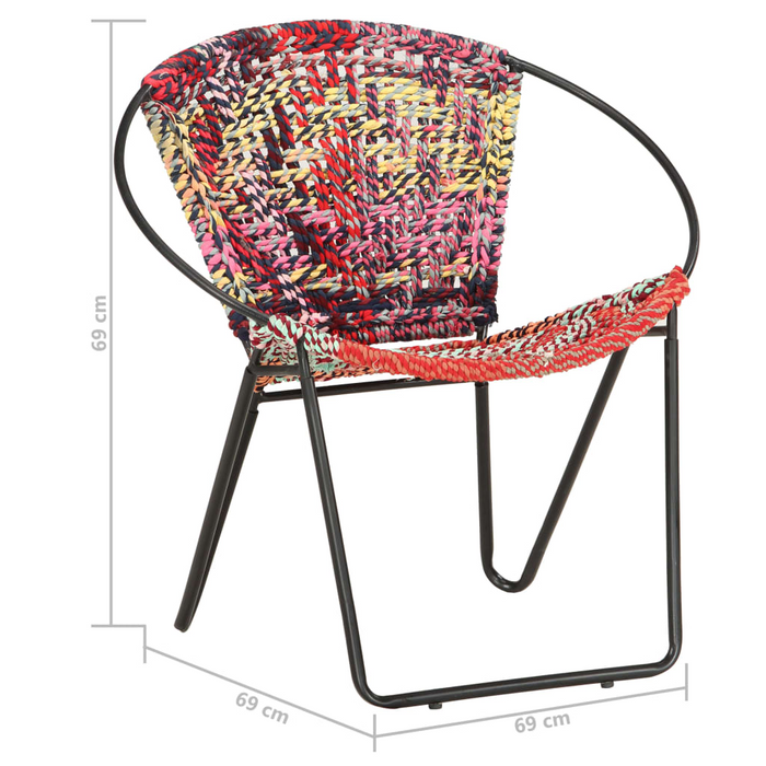 vidaXL Circle Chair Multicolours Chindi Fabric - Ergonomic Design, Handwoven Cotton Upholstery, Sturdy Steel Frame