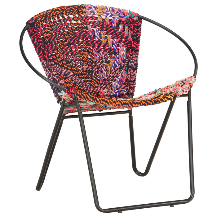 vidaXL Circle Chair Multicolours Chindi Fabric - Ergonomic Design, Handwoven Cotton Upholstery, Sturdy Steel Frame