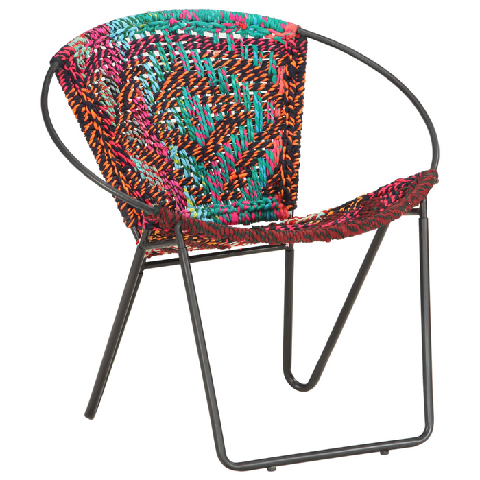 vidaXL Circle Chair Multicolours Chindi Fabric - Ergonomic Design, Handwoven Cotton Upholstery, Sturdy Steel Frame