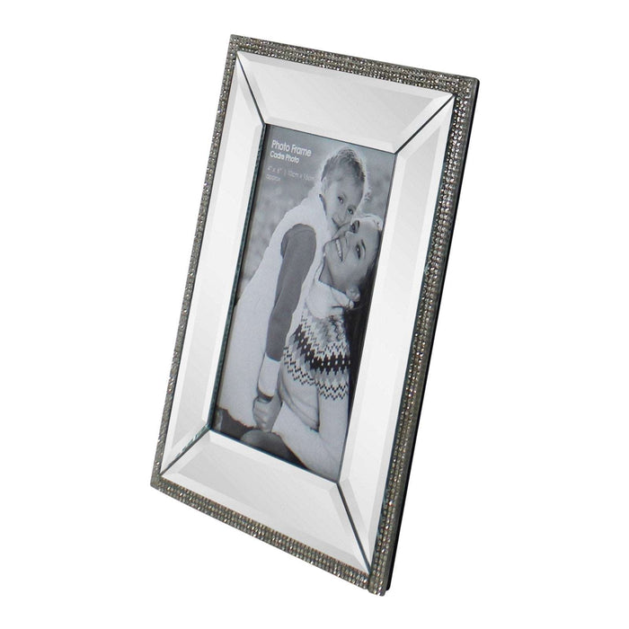 4 x 6 Mirrored Freestanding Photo Frame With Crystal Detail - Kozeenest