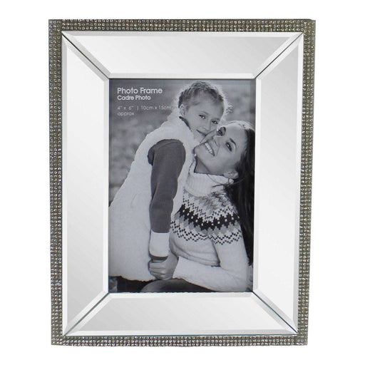 4 x 6 Mirrored Freestanding Photo Frame With Crystal Detail - Kozeenest