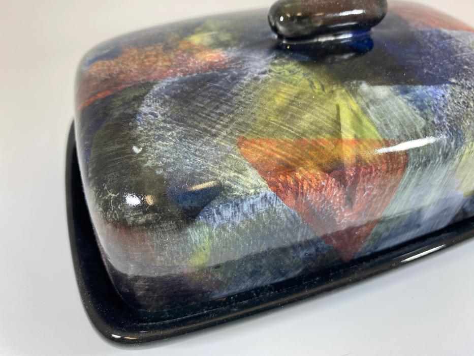 Butter Dish with Abstract Glaze Design