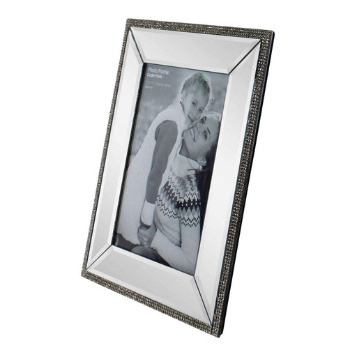 5 x 7 Mirrored Freestanding Photo Frame With Crystal Detail - Kozeenest