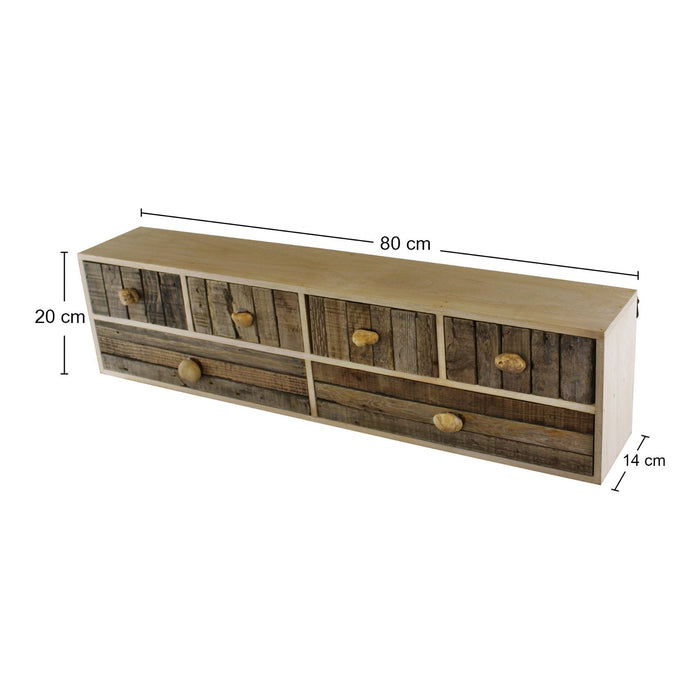 6 Drawer Unit, Driftwood Effect Drawers With Pebble Handles, Freestanding or Wall Mountable - Kozeenest