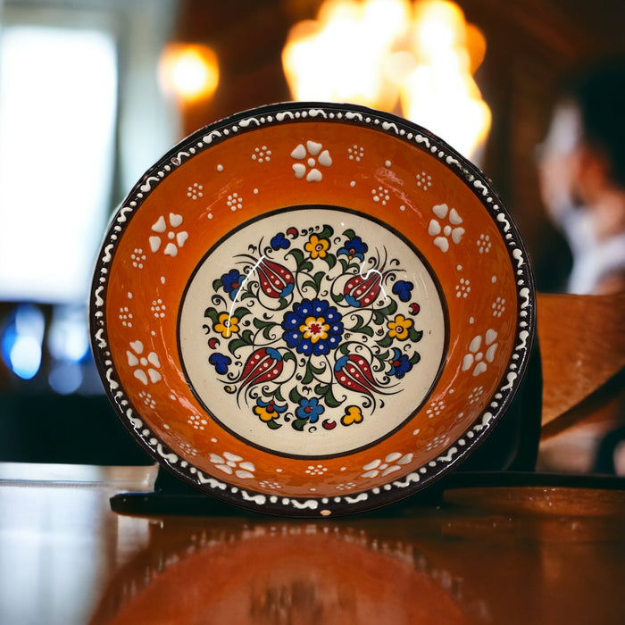 Handmade Ceramic Bowl Mexican Orange&White 15cm-1