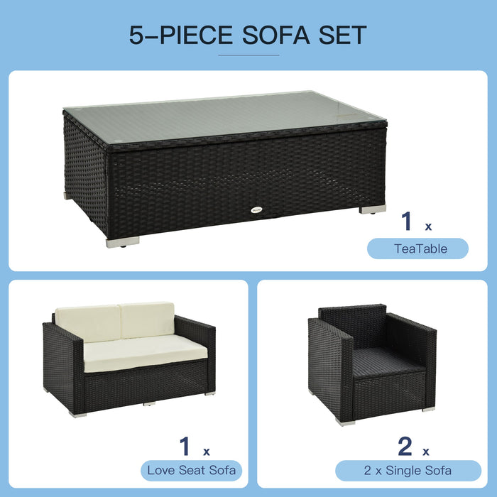 4-Seater Rattan Sofa Set Garden Rattan Furniture Wicker Steel Chair Seat Furniture Patio Rattan Garden Sofa Black-5