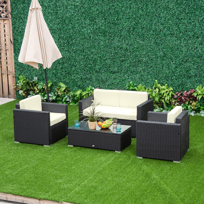 4-Seater Rattan Sofa Set Garden Rattan Furniture Wicker Steel Chair Seat Furniture Patio Rattan Garden Sofa Black-1