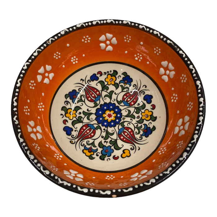 Handmade Ceramic Bowl Mexican Orange&White 15cm-0