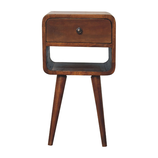 in3350 mini chestnut curved bedside with lower slot