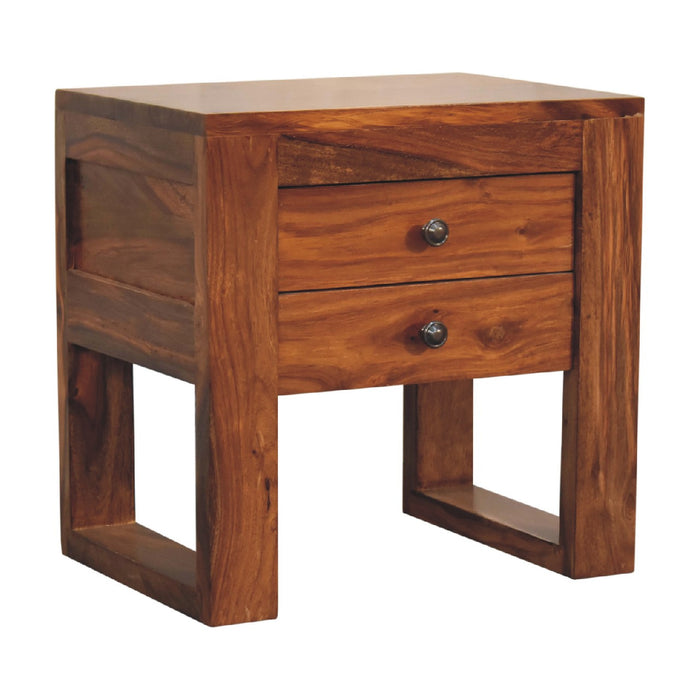 in3378 square honey finish bedside with u shape feet