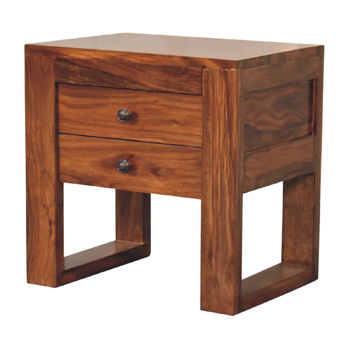 in3378 square honey finish bedside with u shape feet