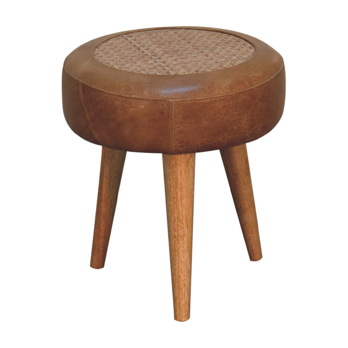 in3491 seagrass buffalo hide round nordic footstool