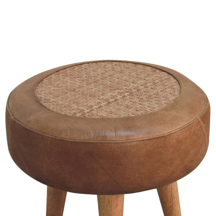 in3491 seagrass buffalo hide round nordic footstool