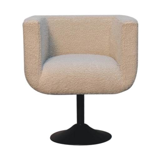 in3535 cream boucle black base swivel arm chair