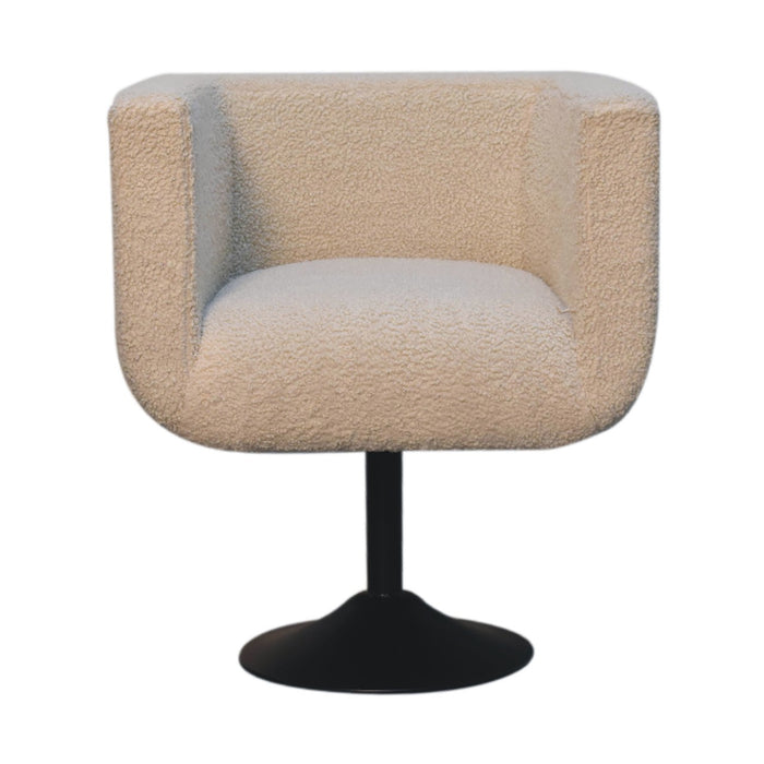 in3535 cream boucle black base swivel arm chair