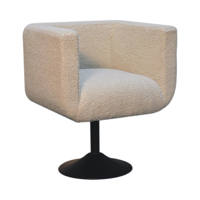 in3535 cream boucle black base swivel arm chair