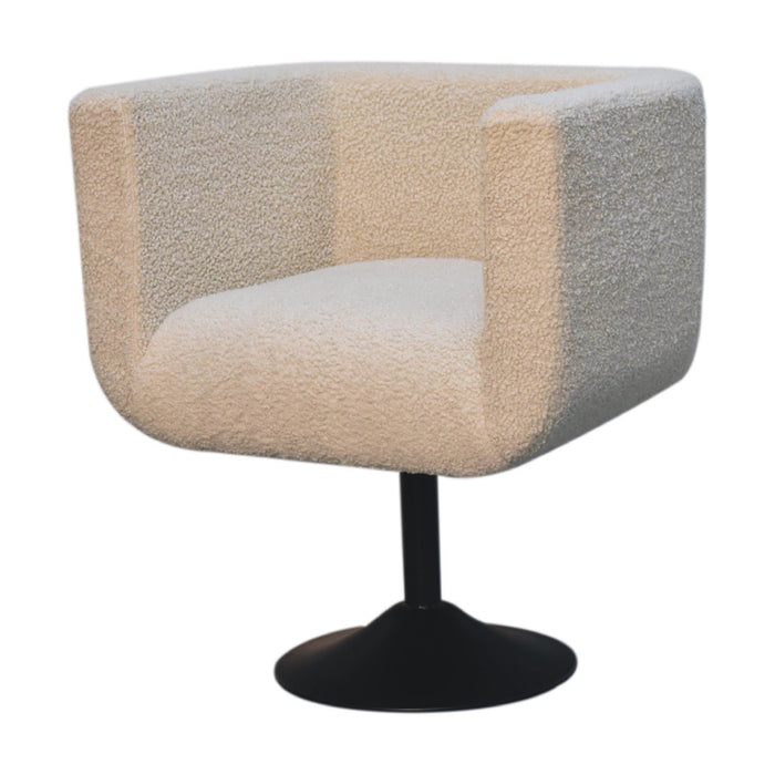 in3535 cream boucle black base swivel arm chair