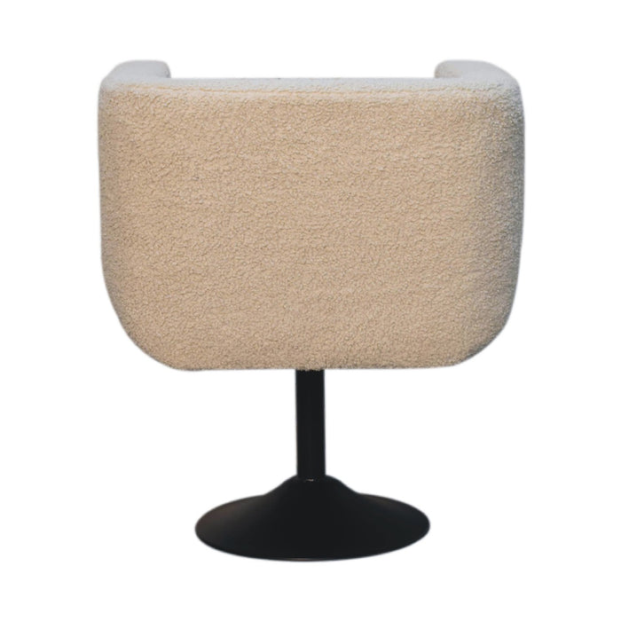 in3535 cream boucle black base swivel arm chair