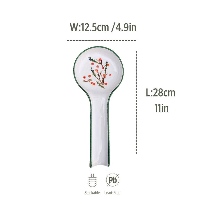 Ceramic Spoon Rest Flower White Green 28cm-3