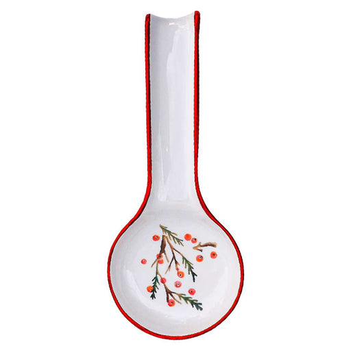 Ceramic Spoon Rest Flower White Red 28cm-0