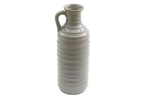 Ceramic Grey Ribbed Vase With Handle 34cm - Kozeenest