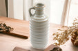 Ceramic Grey Ribbed Vase With Handle 27cm - Kozeenest