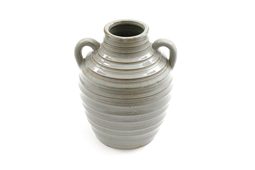 Ceramic Grey Ribbed Vase With Handles 20cm - Kozeenest