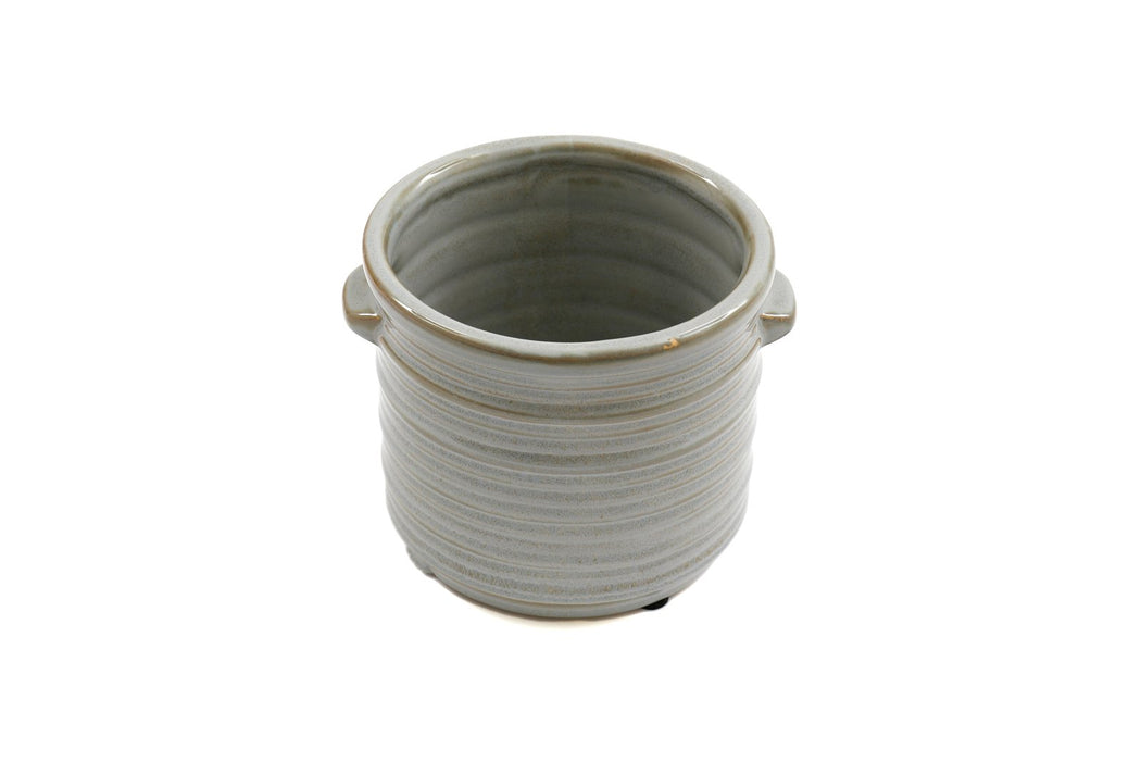 Ceramic Grey Ribbed Planter With Handles 12.5cm - Kozeenest