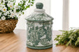 Ceramic Green Parrot Palm Willow Urn Jar With Lid 16cm - Kozeenest