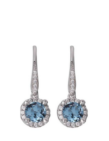 Silver blue drop earrings encrusted with CZ-0