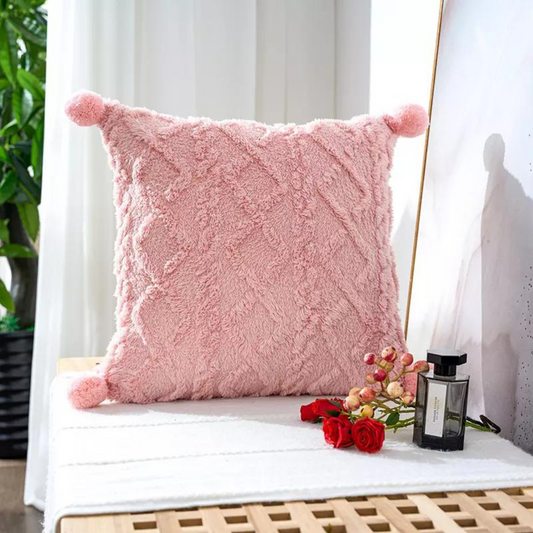 Pom Pom Fluffy Soft Plush Cushion Covers 45X45 CM - Blush Pink-0