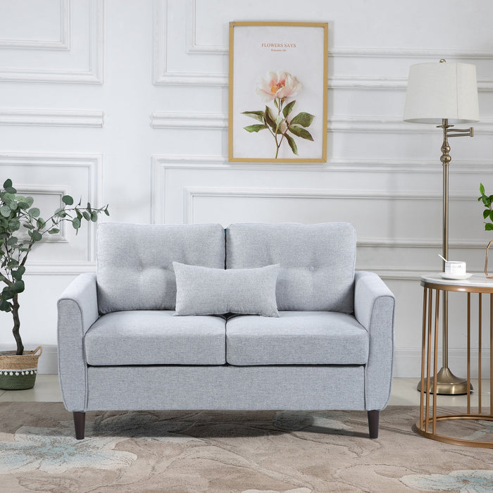 2 Seat Sofa Double Sofa Loveseat Fabric Wooden Legs Tufted Design for Living Room, Dining Room, Office, Light Grey-3