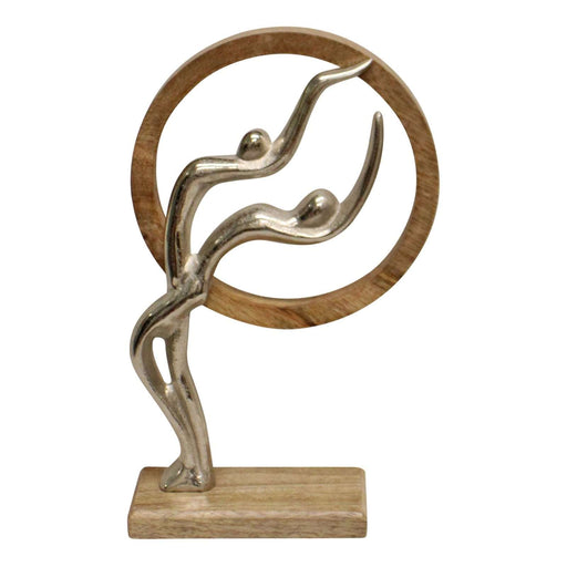 Abstract Ornament, Silver Couple In Wooden Circle, 31cm. - Kozeenest