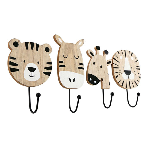 Animal Carvings of Lion, Giraffe, Elephant & Zebra Hooks - Kozeenest