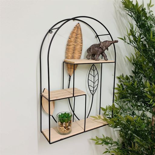 Arched Metal Framed Rattan Leaf Shelf Unit - Kozeenest