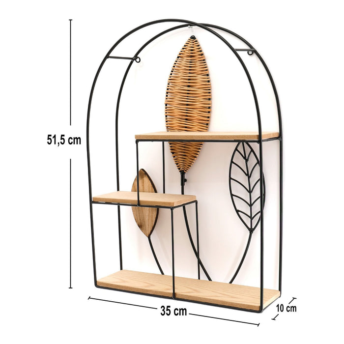 Arched Metal Framed Rattan Leaf Shelf Unit - Kozeenest