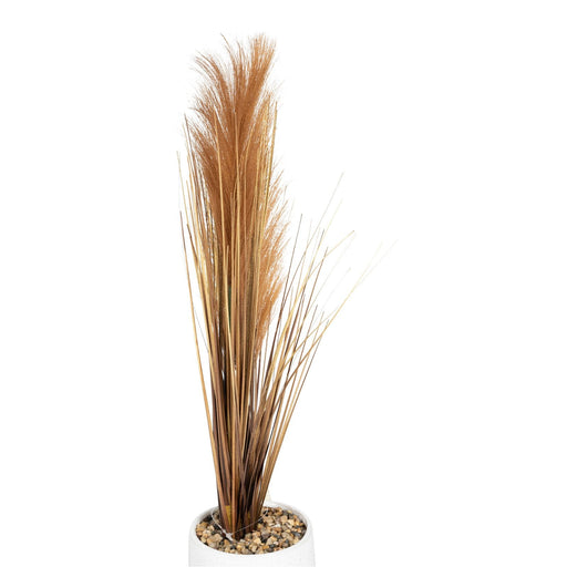 Artificial Grasses In A White Pot With Brown Feathers - 50cm - Kozeenest