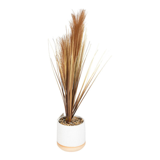Artificial Grasses In A White Pot With Brown Feathers - 50cm - Kozeenest