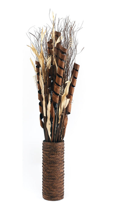 Assorted Leaves & Grasses In A Woven Brown Pot 100cm - Kozeenest